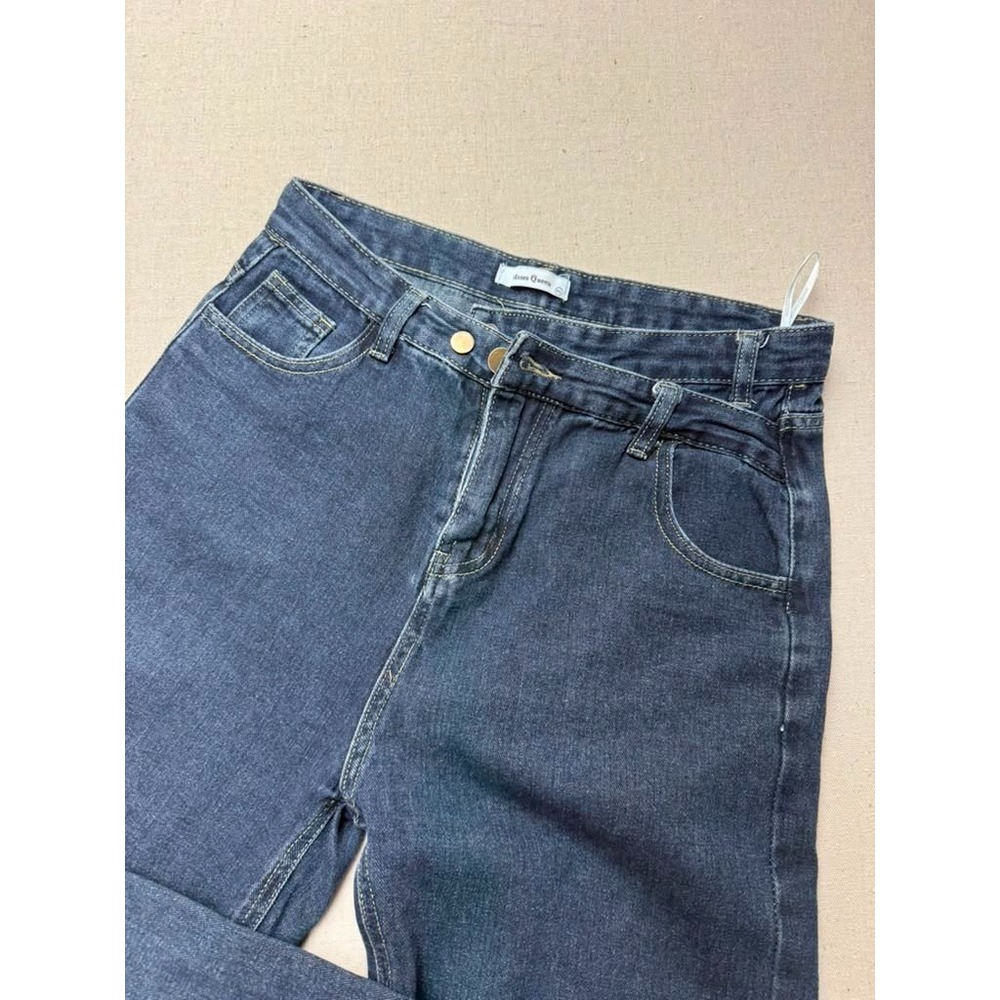 Moses Queen Womens Blue Denim Jeans Straight Leg Double Button [A167]